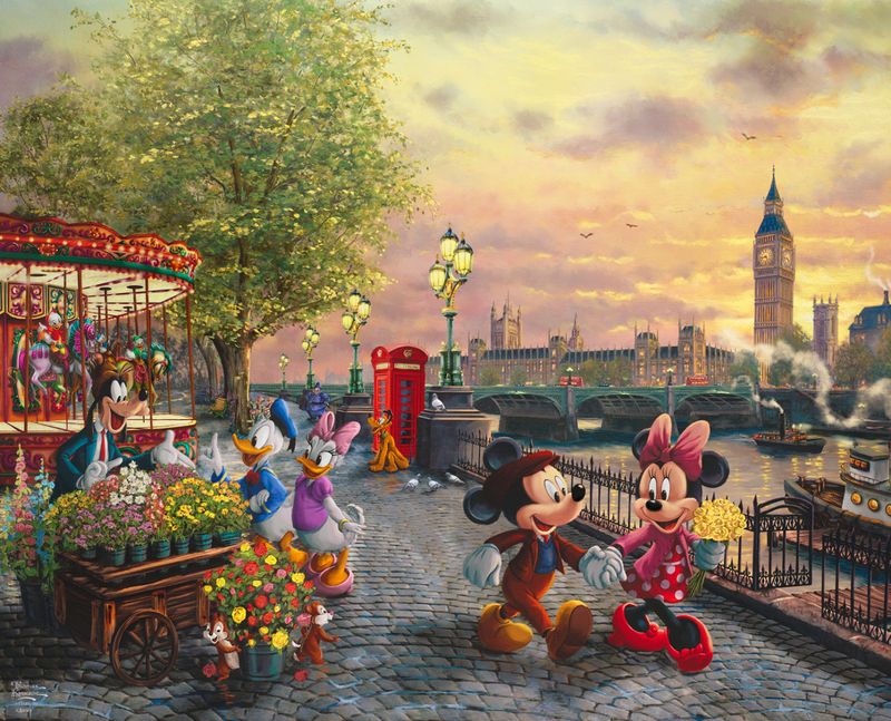 Disney Dreams 9 Mickey & Minnie London Panel 36" Thomas Kinkade Studios David Textiles Cotton Fabric DT-DS-2211-3C-1