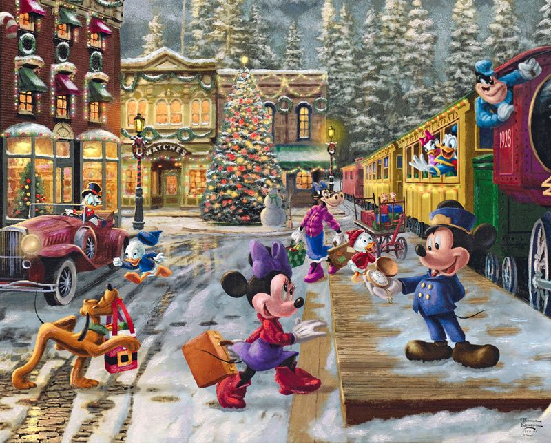 Disney Dreams 8 Mickey & Minnie Candy Cane Express Panel 36" Thomas Kinkade David Textiles Cotton Fabric DT-DS-2212-3C-1