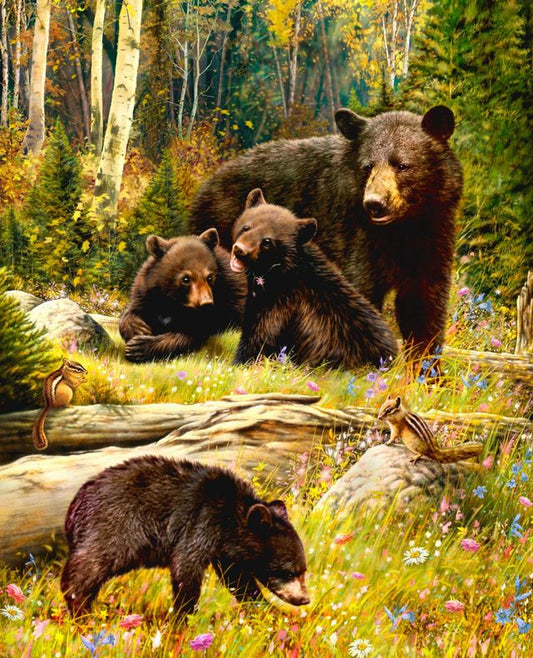 Black Bear Family Panel 36" David Textiles Cotton Fabric DT-GG-0025-9C-1 Multi