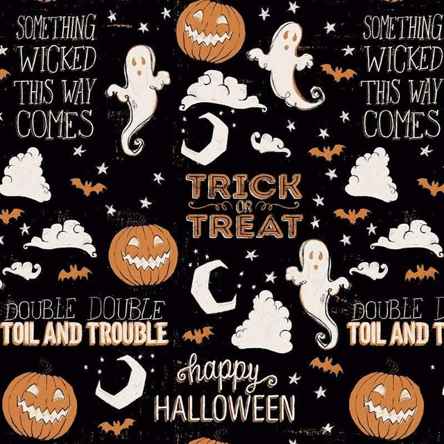 Halloween Wicked Pumpkin Bat Moon Black David Textiles Cotton Fabric DT-WA-5632-9C-1