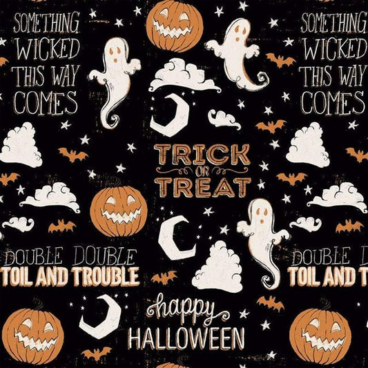 Halloween Wicked Pumpkin Bat Moon Black David Textiles Cotton Fabric DT-WA-5632-9C-1