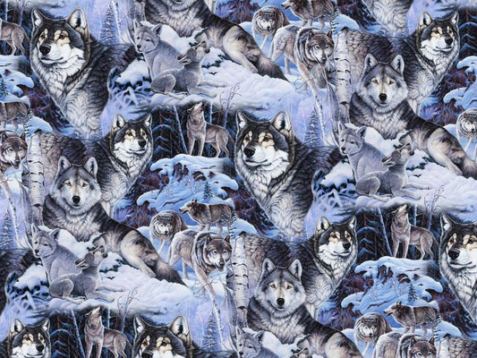 Wolfpack allover wolf pack wolves snow David Textiles Cotton Fabric DT AL-3802-0C-1 Multi