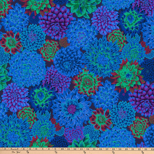 Dancing Dahlias Blue Philip Jacobs Stash Kaffe Fassett Collective Free Spirit Cotton Fabric FS PWPJ101.BLUE