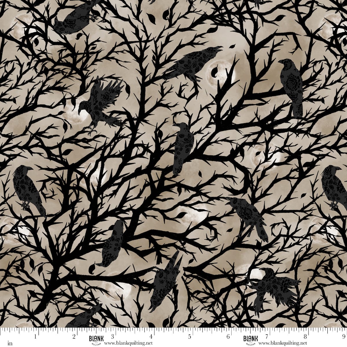 Darkly Enchanted Crows Tree Silhouette Taupe Episodic Drawing Blank Quilting Cotton Fabric BQ-4797-41 | US Fabric Shop