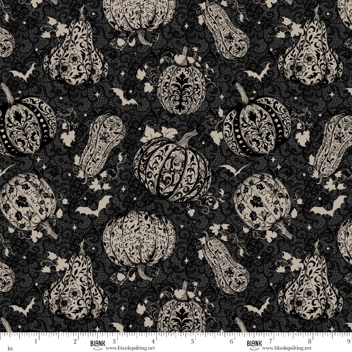 Darkly Enchanted Damask Pumpkins Charcoal Episodic Drawing Blank Quilting Cotton Fabric BQ-4795-98 | US Fabric Shop