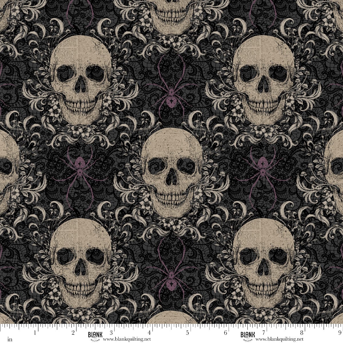 Darkly Enchanted Damask Skulls Charcoal Episodic Drawing Blank Quilting Cotton Fabric BQ-4794-98 | US Fabric Shop