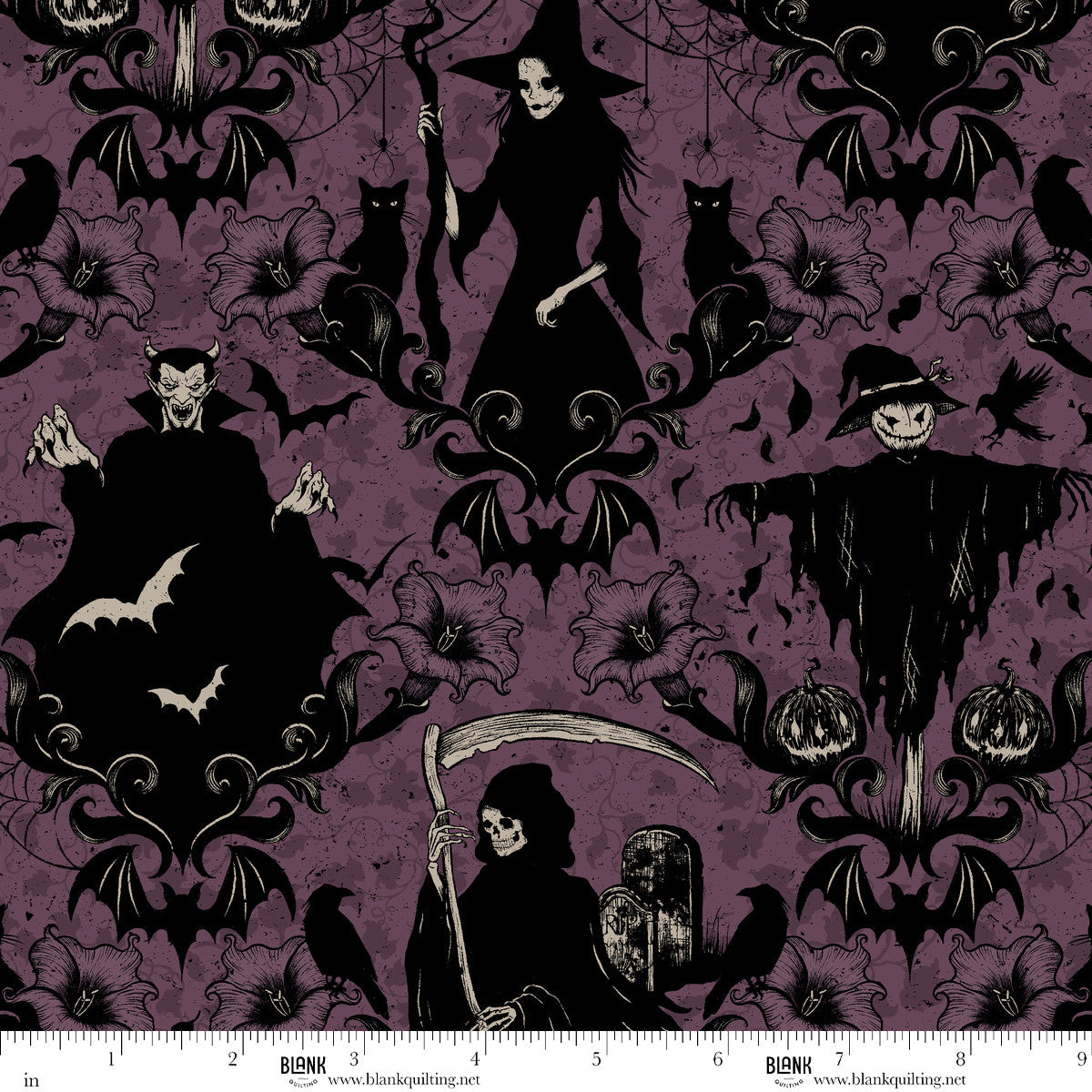 Darkly Enchanted Damask Plum Episodic Drawing Blank Quilting Cotton Fabric BQ-4792-55