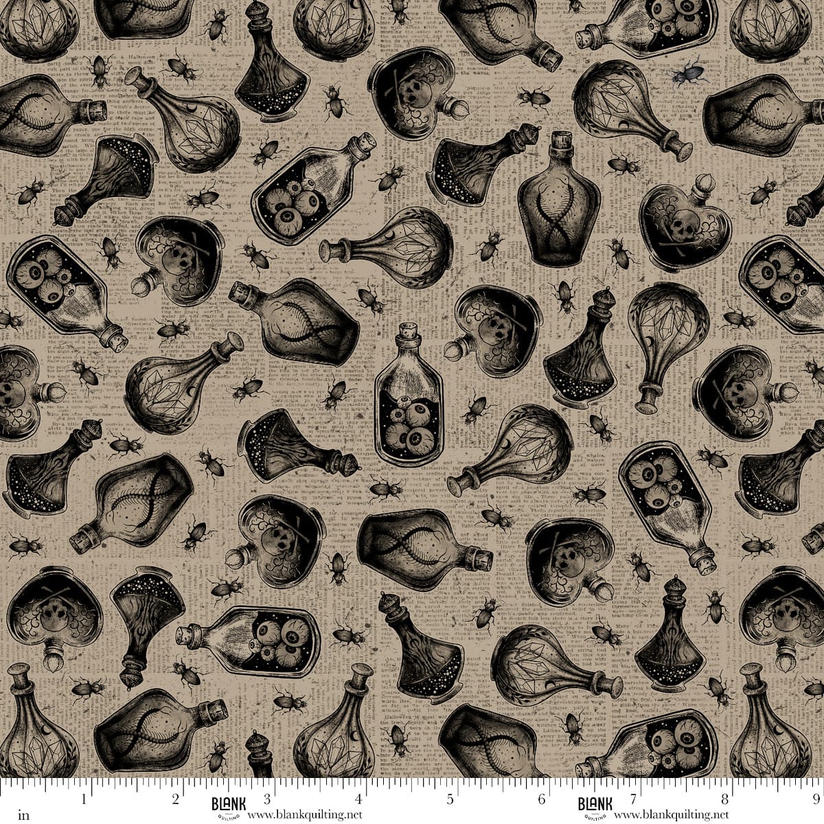 Darkly Enchanted Potion Bottles Taupe Episodic Drawing Blank Quilting Cotton Fabric BQ-4798-41 | US Fabric Shop