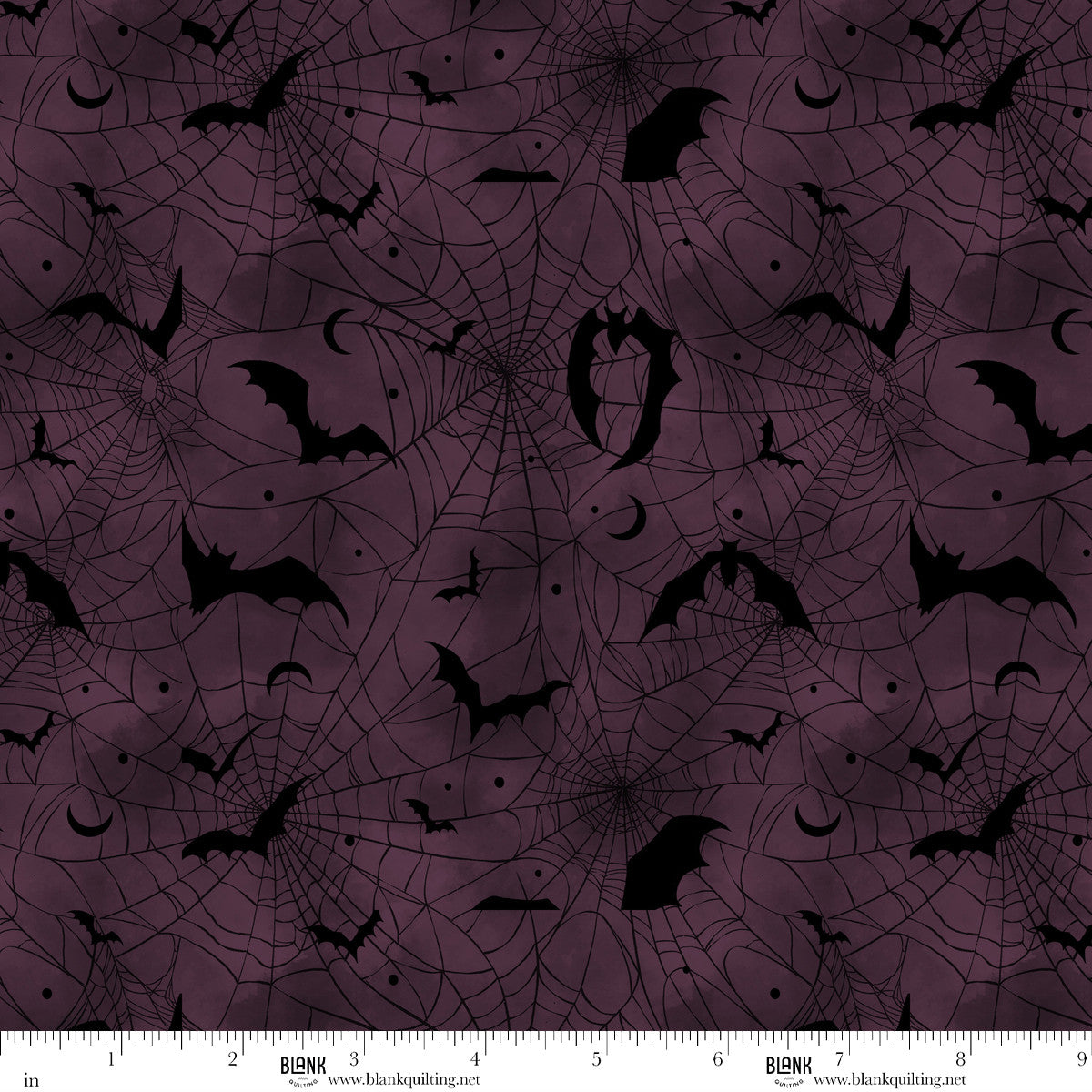 Darkly Enchanted Spiderweb with Bats Plum Episodic Drawing Blank Quilting Cotton Fabric BQ-4800-55