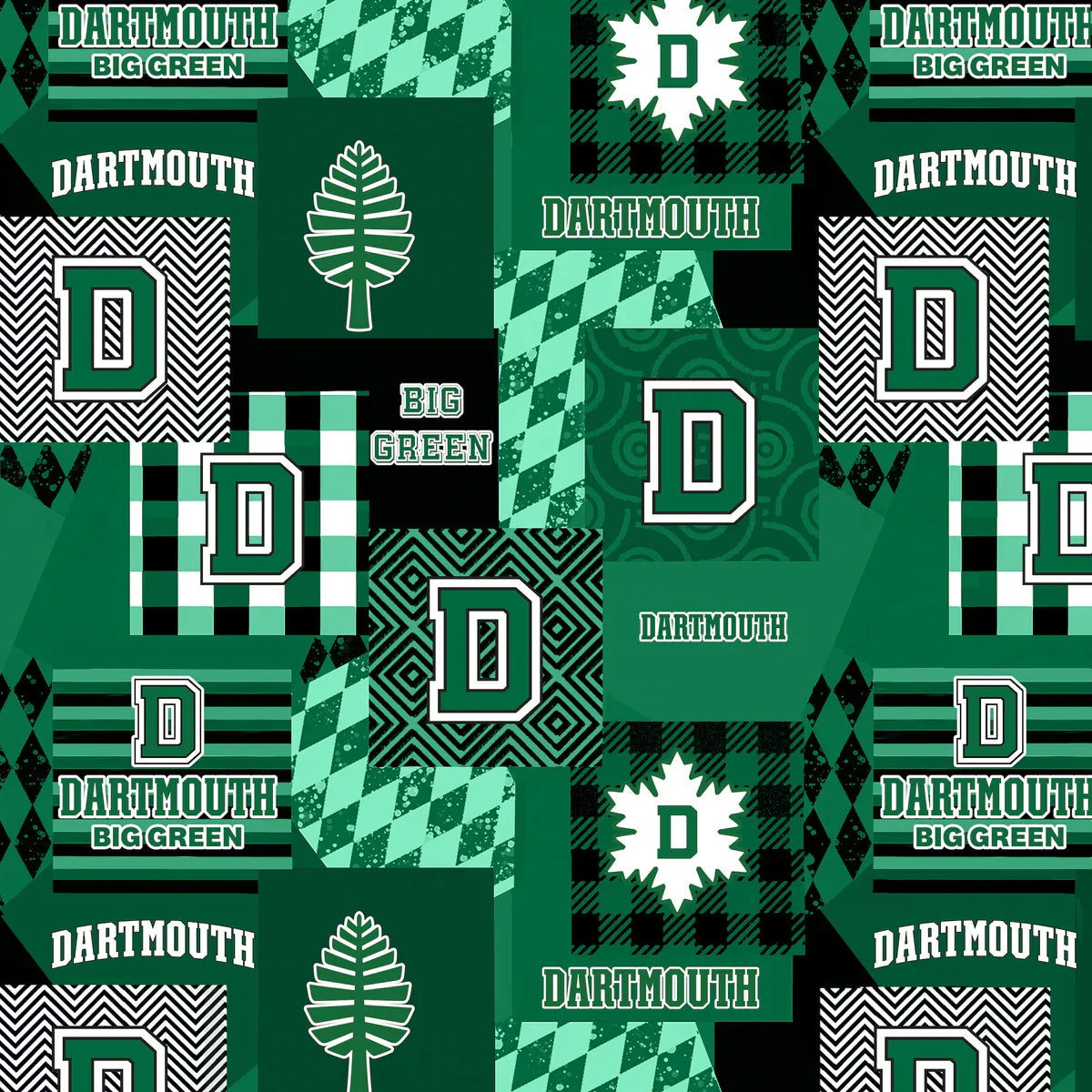 Dartmouth Big Green NCAA College Minky Geo Sykel Enterprises Polyester Fabric DART-1367