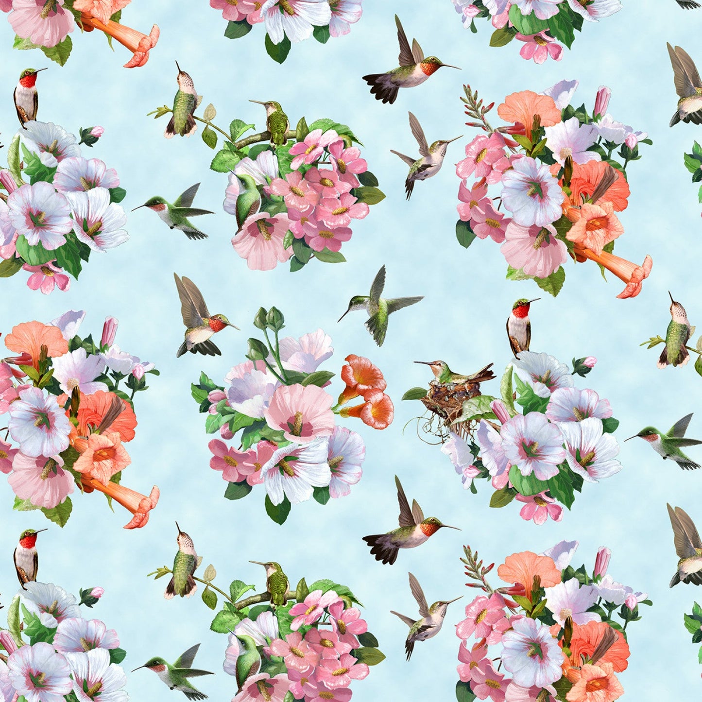 Dating Games Hummingbirds Azure Blue Bradley Jackson & Mark Kelso Elizabeth's Studio Cotton Fabric