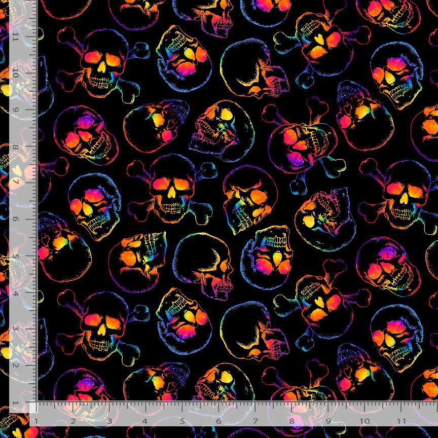 Day of the Dead Tossed Multi Skulls Black Timeless Treasures Cotton Fabric TT-FUN-CD4099-BLACK