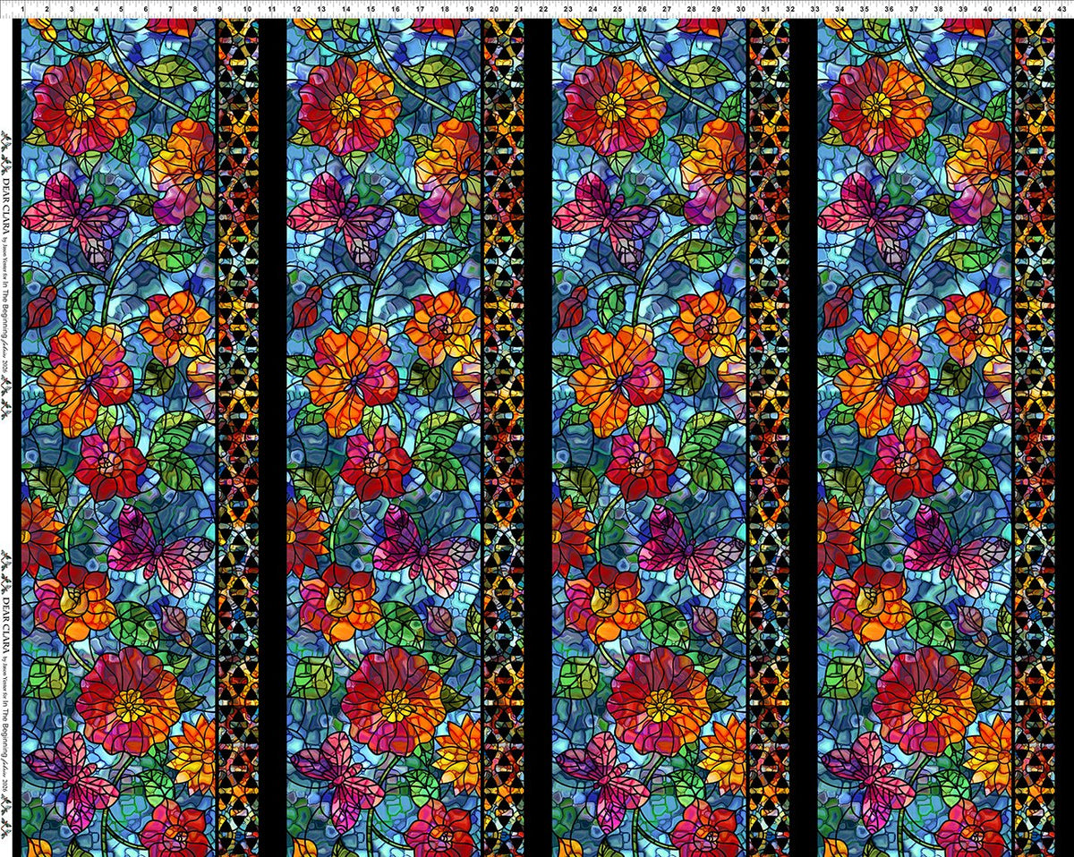 Dear Clara Bloom Stripes Blue Jason Yenter In The Beginning Cotton Fabric ITB-1DCL-2