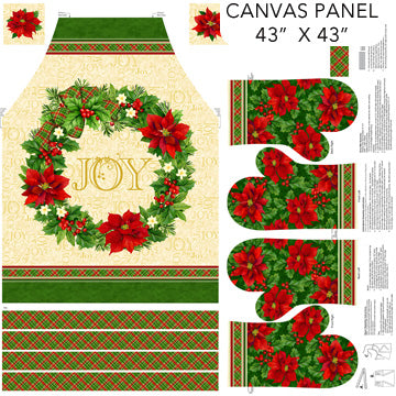 Deck the Halls Apron and Mits CANVAS Panel 43"x 43" Beige Multi Liza Bea Studio Northcott Cotton CANVAS Fabric NC-C29004-12
