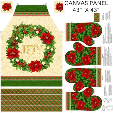 Deck the Halls Apron and Mits CANVAS Panel 43"x 43" Beige Multi Liza Bea Studio Northcott Cotton CANVAS Fabric NC-C29004-12 | US Fabric Shop