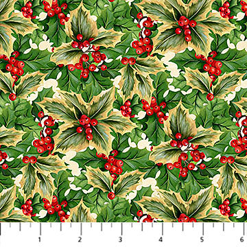 Deck the Halls Halls Holly Beige Multi Liza Bea Studio Northcott Cotton Fabric NC-28998-12