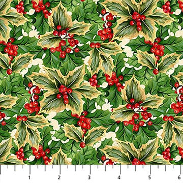 Deck the Halls Halls Holly Beige Multi Liza Bea Studio Northcott Cotton Fabric NC-28998-12 | US Fabric Shop
