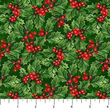Deck the Halls Holly Pine Green Multi Liza Bea Studio Northcott Cotton Fabric NC-28999-76 | US Fabric Shop