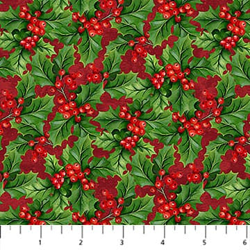 Deck the Halls Holly Red Multi Liza Bea Studio Northcott Cotton Fabric NC-28999-24 | US Fabric Shop