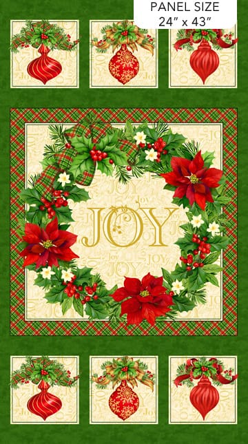 Deck the Halls Poinsettias Panel 24" Beige Multi Liza Bea Studio Northcott Cotton Fabric NC-28995-12 | US Fabric Shop