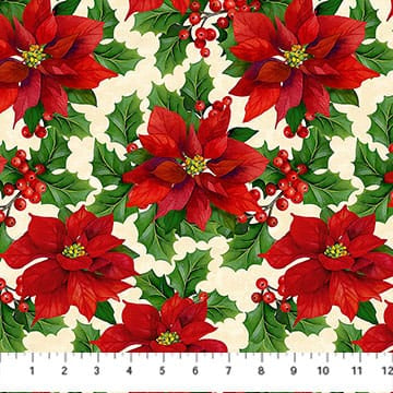 Deck the Halls Poinsettias Beige Multi Liza Bea Studio Northcott Cotton Fabric NC-28996-12 | US Fabric Shop