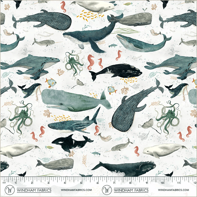 Deep Blue Creatures of the Sea Foam Katherine Quinn Windham Fabrics Cotton Fabric WF-55255D-2 | US Fabric Shop