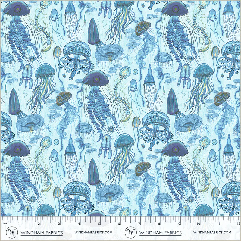Deep Blue Jellyfish Field Aqua Katherine Quinn Windham Fabrics Cotton Fabric WF-55259D-3