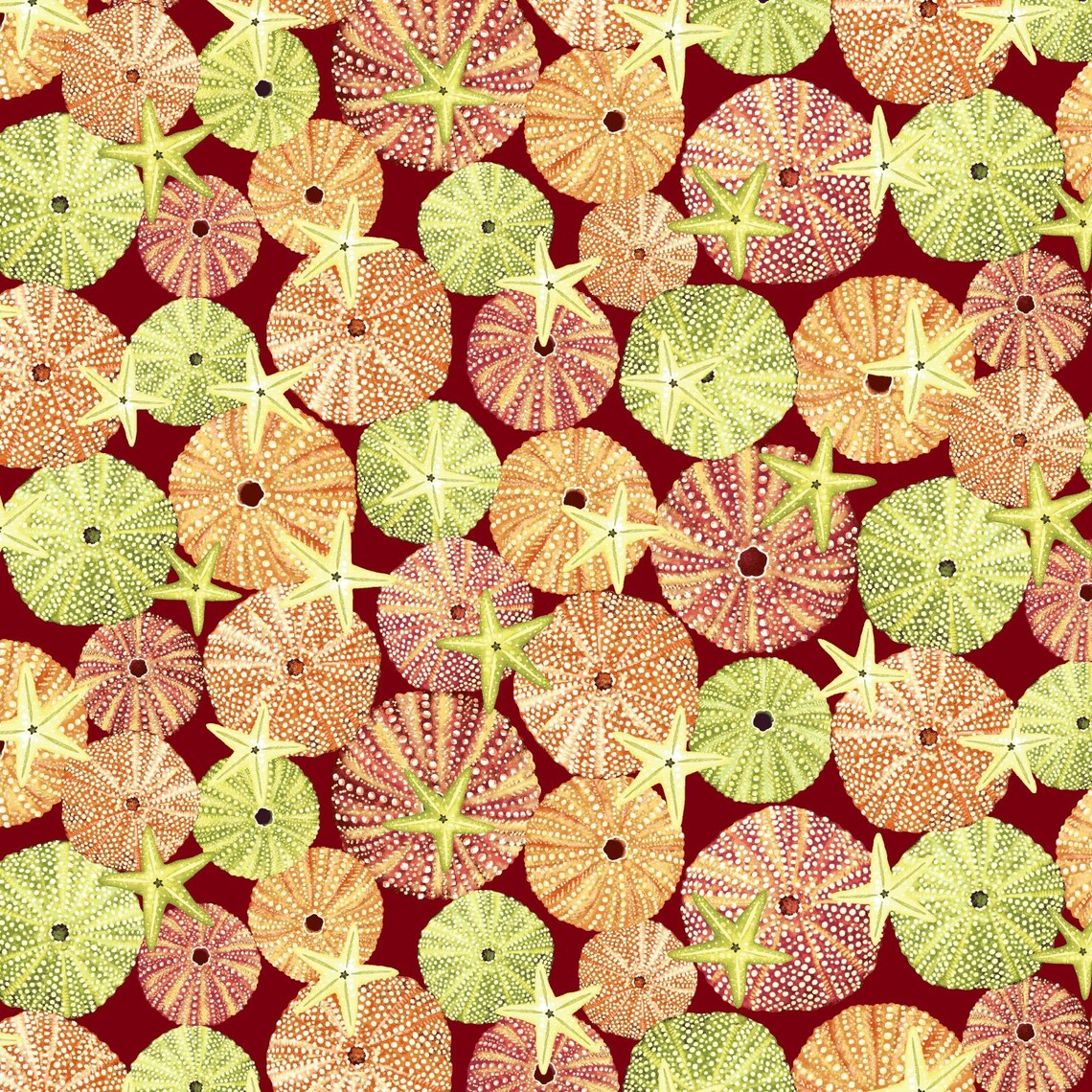 Deep Blue Sea Allover Sea Urchins Red Studio E Cotton Fabric