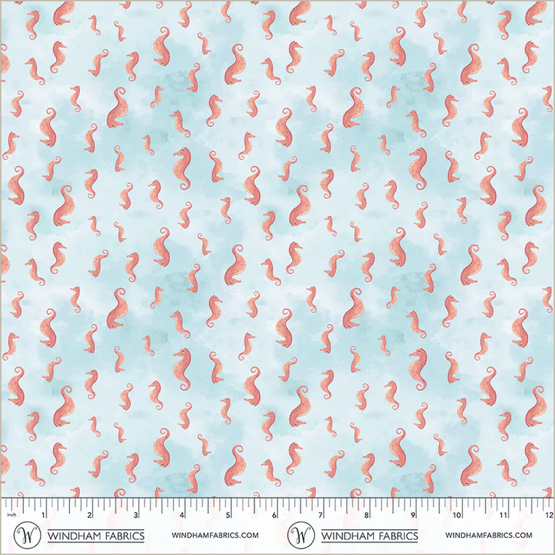 Deep Blue Seahorses Aqua Katherine Quinn Windham Fabrics Cotton Fabric WF-55260D-3