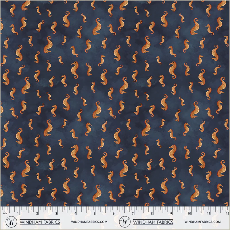 Deep Blue Seahorses Deep Blue Katherine Quinn Windham Fabrics Cotton Fabric WF-55260D-1