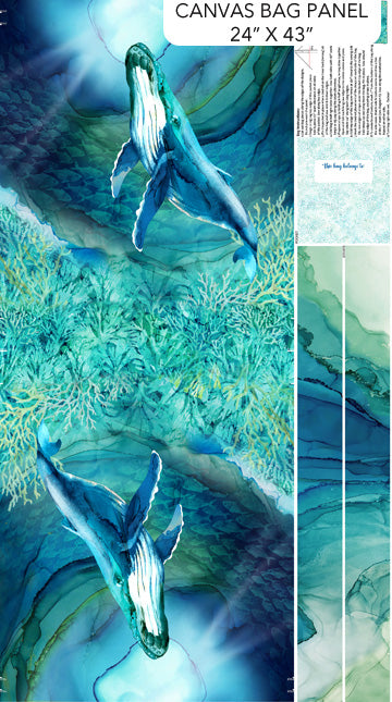 Deep Blue Whale Canvas Bag Panel 24" Deborah Edwards and Melanie Samra Northcott Cotton Fabric  NC-C28130-48