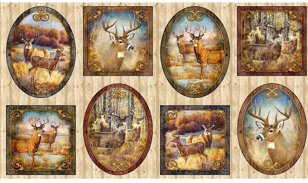 Deer Meadow Vignette Patches Panel 24" Multi Quilting Treasures Cotton Fabric