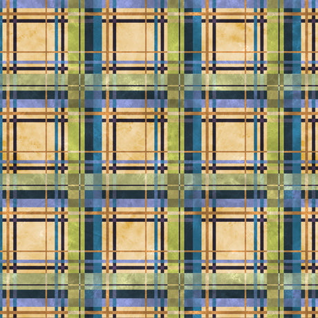 Deer Ridge Plaid Green Blue Beige Larry Zach Quilting Treasures Cotton Fabric