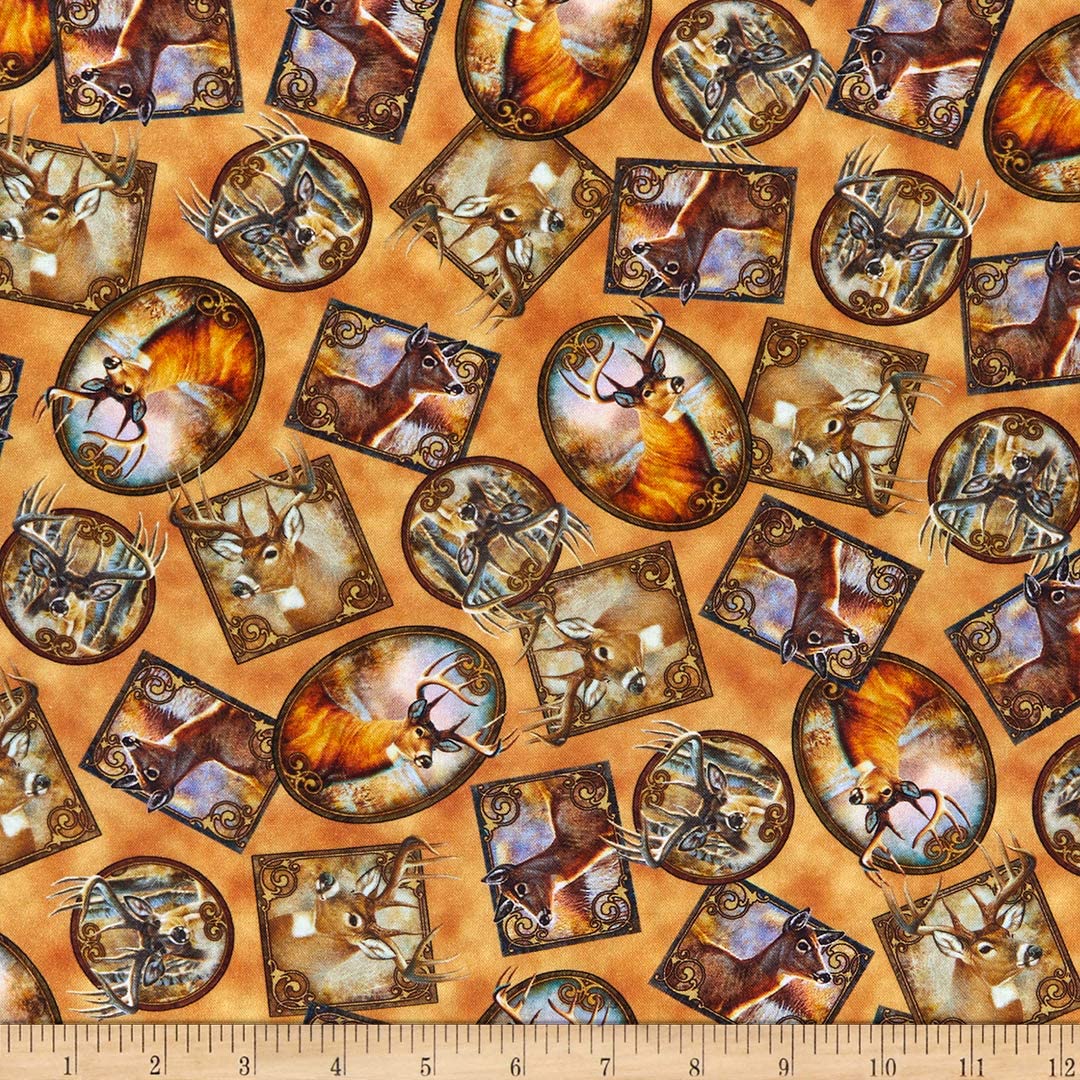 Deer Tossed Patches Rust Deer Meadow Quilting Treasures Cotton Fabric