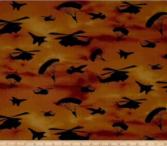 Defenders of Freedom Military Patriotic Helicopters Planes Parachutes Paintbrush Studio Cotton Fabric PBS-112-10961