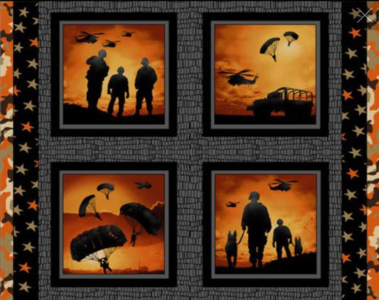 Defenders of Freedom Military Soldier Paratrooper Panel Paintbrush Studio Cotton Fabric PBS-112-10871