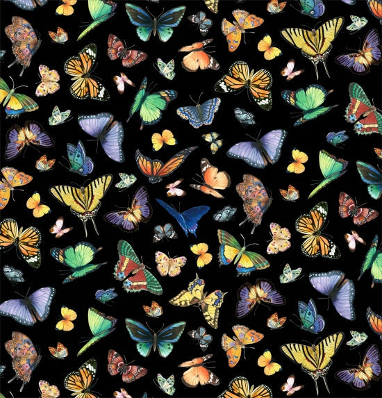 Delicate Creations Butterflies Black Elizabeth's Studio Cotton Fabric