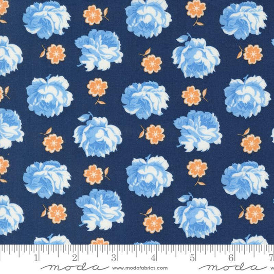 Denim & Daisies Denim Skirt Florals Midnight Jeans Dark Blue Fig Tree Co. Moda Cotton Fabric MD-35382-18