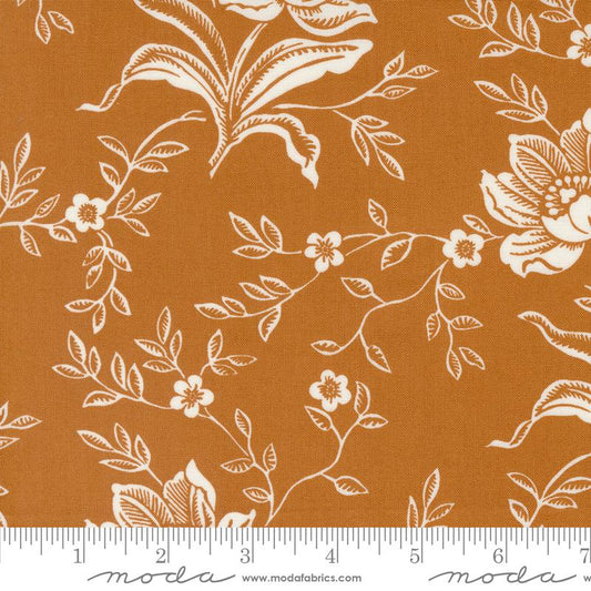Denim & Daisies Woodcut Bloom Large Floral Nutmeg Brown Fig Tree Co. Moda Cotton Fabric MD-35380-15