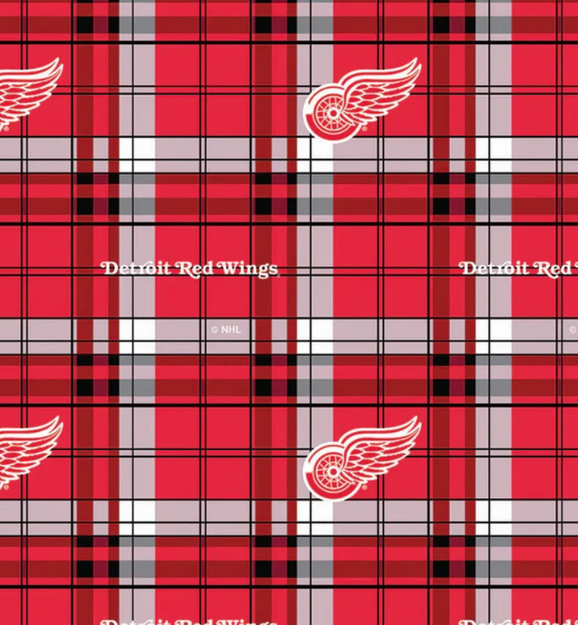 Detroit Red Wings NHL Hockey Plaid Design FLEECE fabric NHL-812WIN