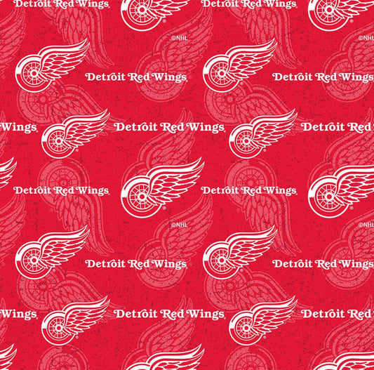 Detroit Red Wings NHL Hockey Tone on Tone design Cotton Fabric NHL-1199 WIN