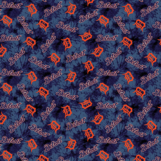 Detroit Tigers MLB Baseball Tie Dye Blue Fabric Traditions FLANNEL Fabric MLB-60093B