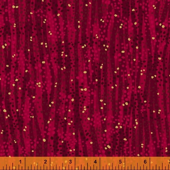 Dewdrop Cherry Red Gold Metallic Whistler Studios Windham Cotton Fabric WF 52495M-1