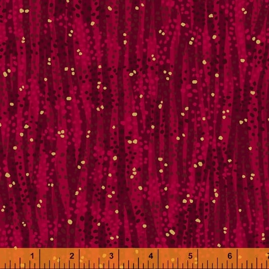 Dewdrop Cherry Red Gold Metallic Whistler Studios Windham Cotton Fabric WF 52495M-1