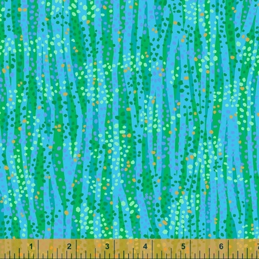 Dewdrop Earth Green Blue Gold Metallic Whistler Studios Windham Cotton Fabric WF 52495M-25