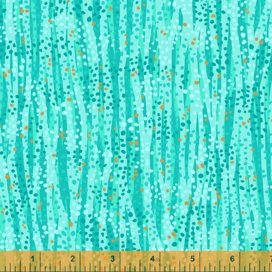 Dewdrop Turquoise Gold Metallic Whistler Studios Windham Cotton Fabric WF 52495M-11