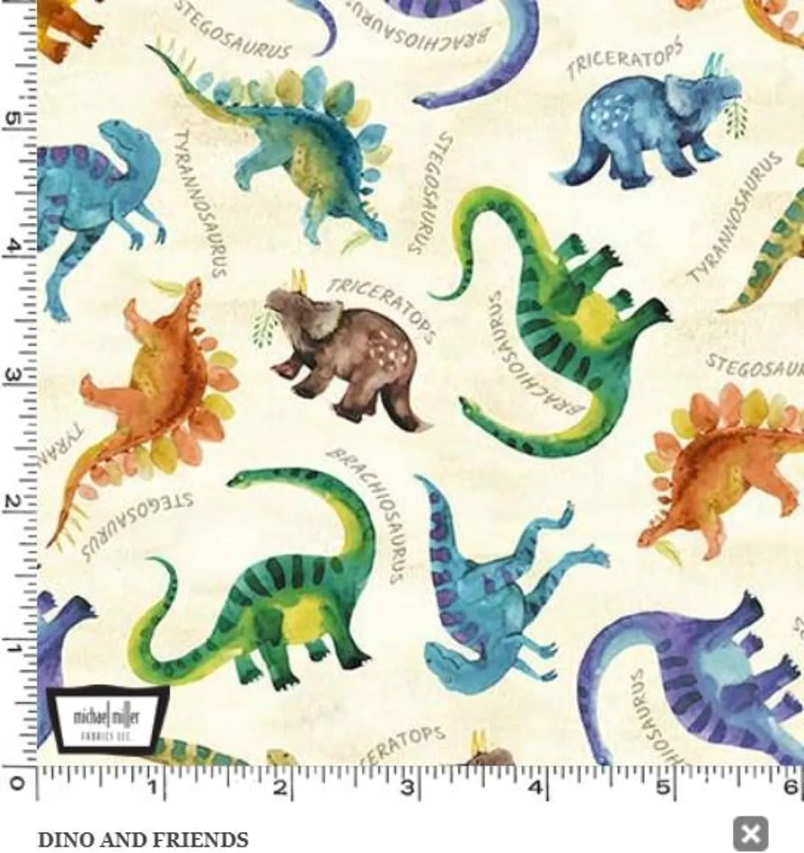 Wild One Dino and Friends Cream Michael Miller Cotton Fabric