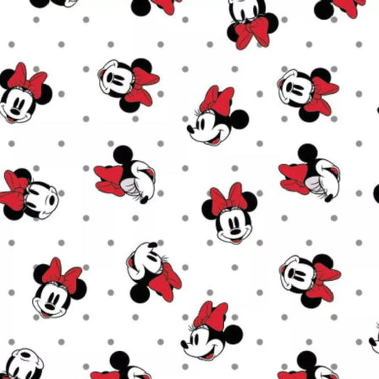 Disney Minnie Mouse Dreaming Tossed Heads Dots White Camelot Fabrics Cotton Fabric  CF-85271012-1