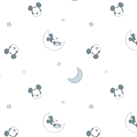Disney Bambino Sleeping Mickey Mouse Double Gauze White Camelot Cotton Fabric