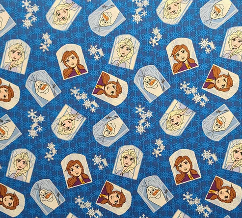 Disney Frozen Characters Badges Dark Blue Springs Creative Cotton Fabric SC-CP70124/SC-70124